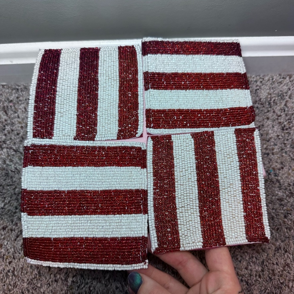 Red and White Beaded Coasters